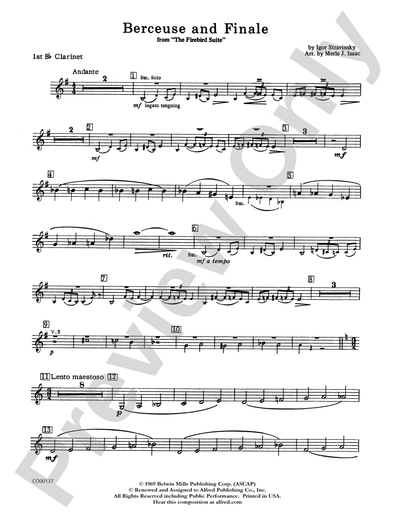 Berceuse and Finale (from the Firebird Suite): 1st B-flat Clarinet