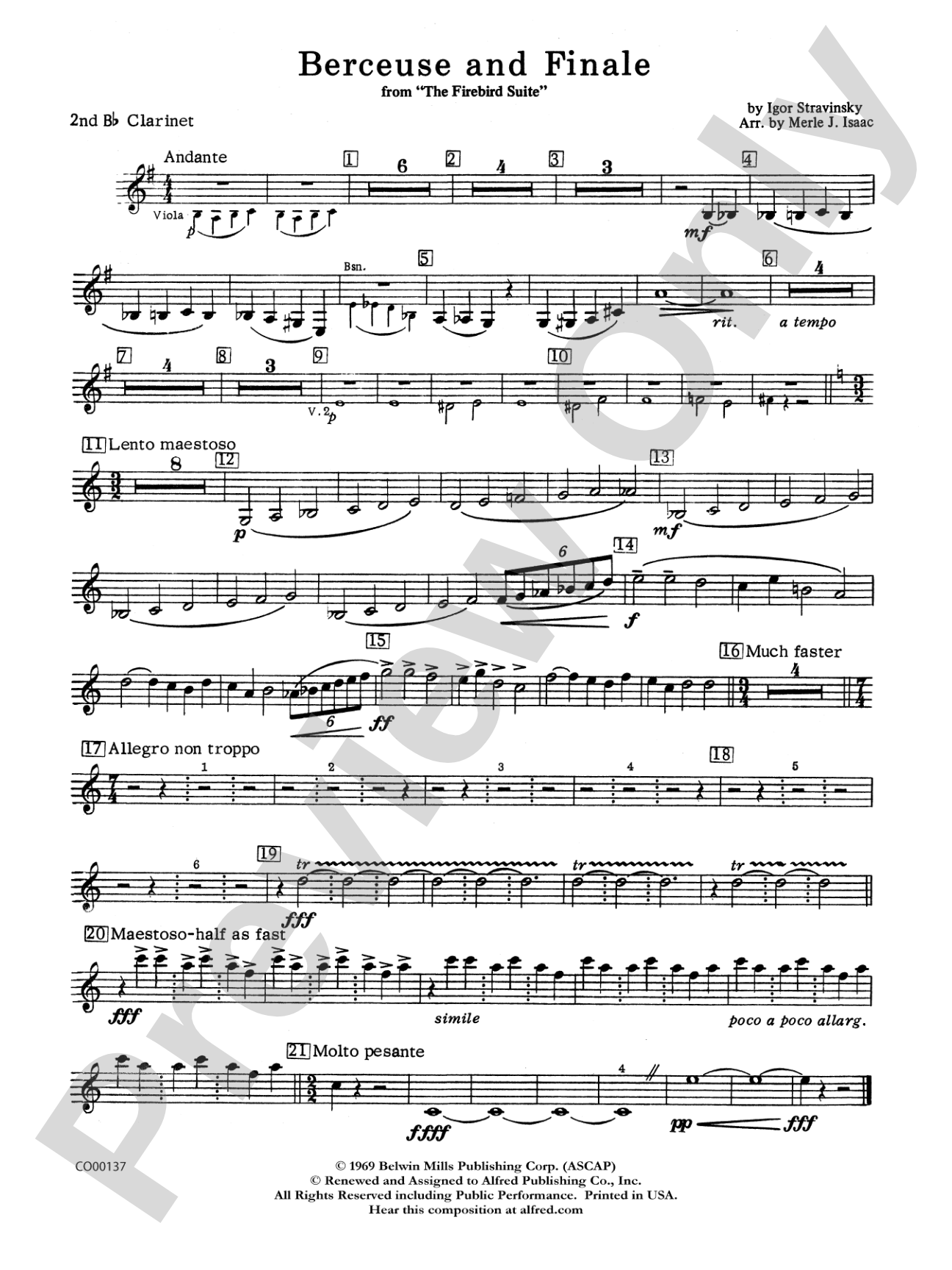 Berceuse and Finale (from the Firebird Suite): 2nd B-flat Clarinet