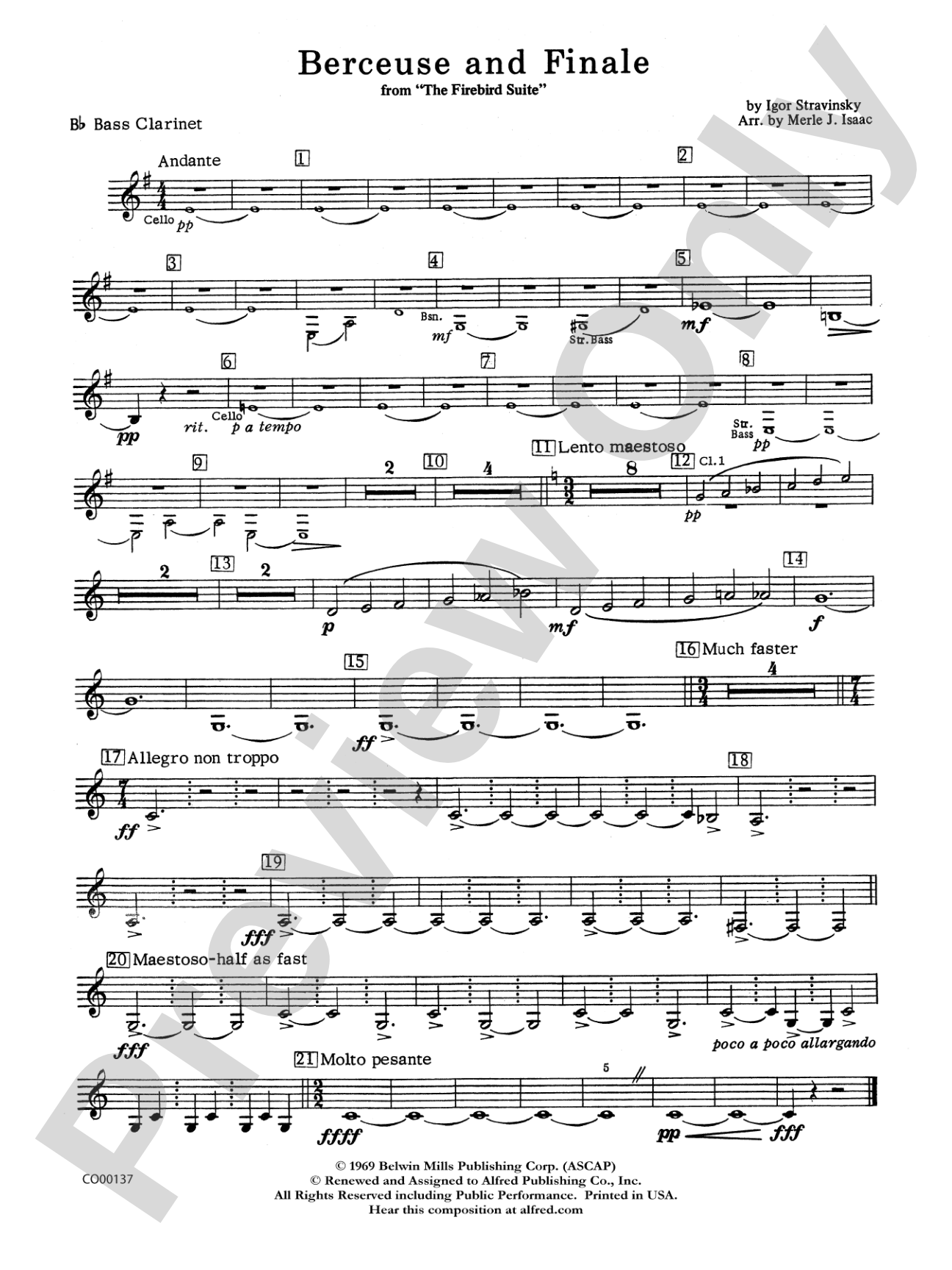 Berceuse and Finale (from the Firebird Suite): B-flat Bass Clarinet
