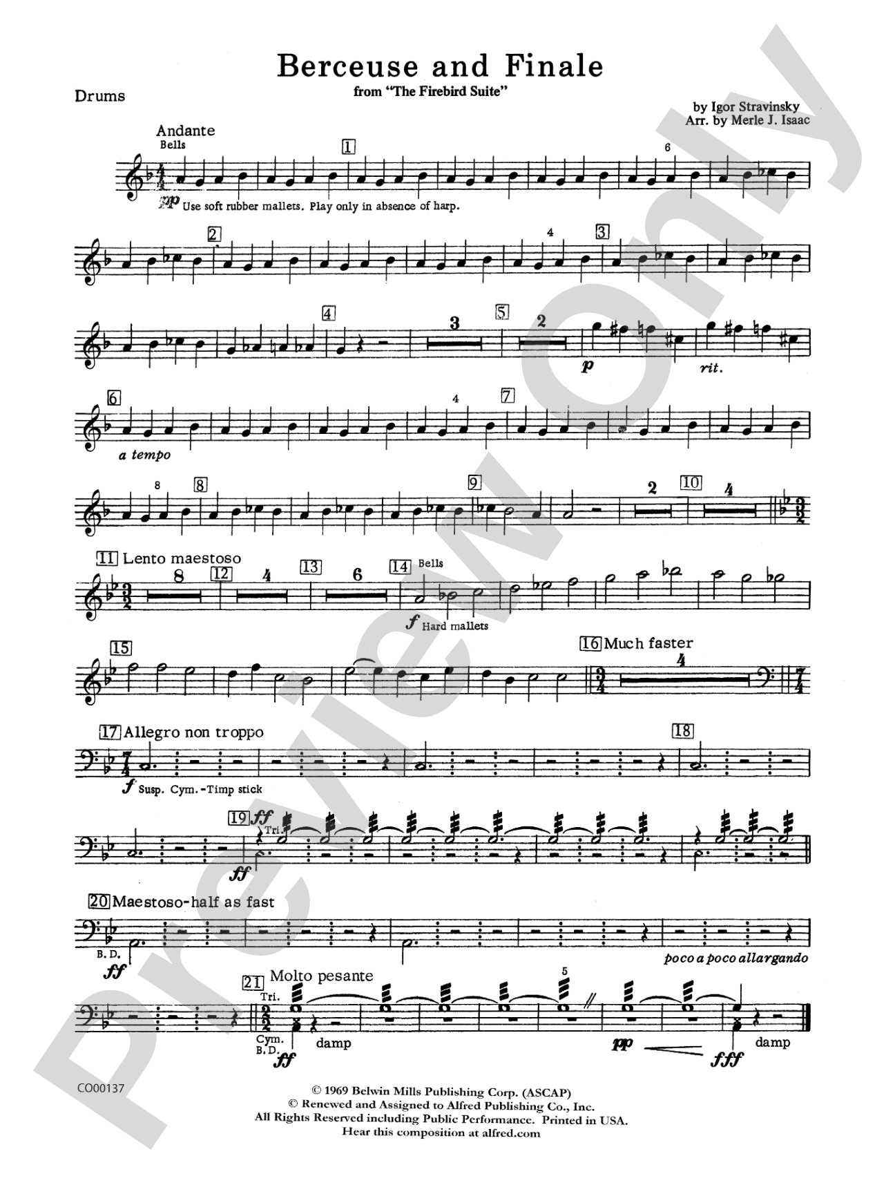 Berceuse and Finale (from the Firebird Suite): Drums