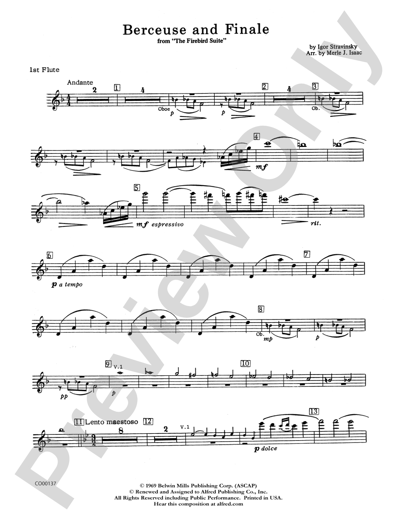 Berceuse and Finale (from the Firebird Suite): Flute