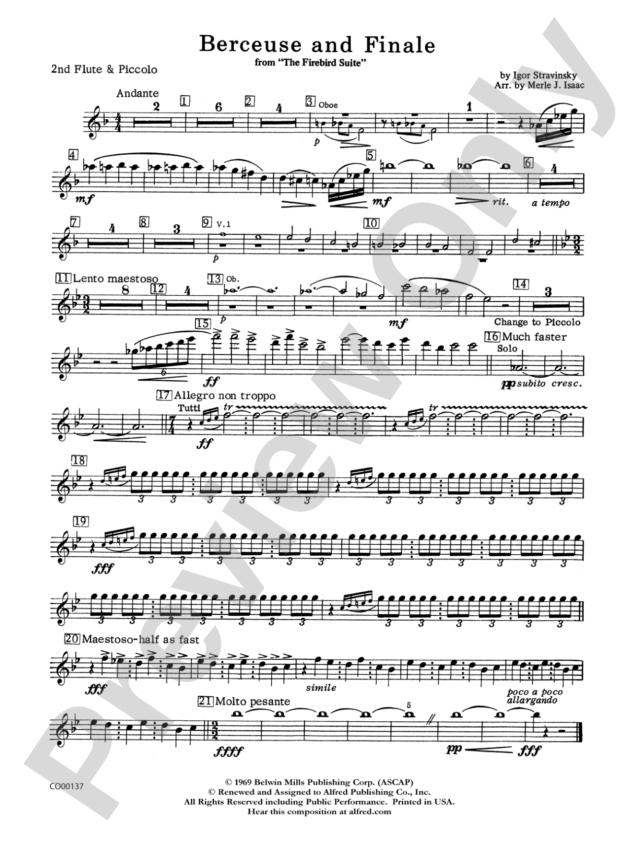 Berceuse and Finale (from the Firebird Suite): 2nd Flute