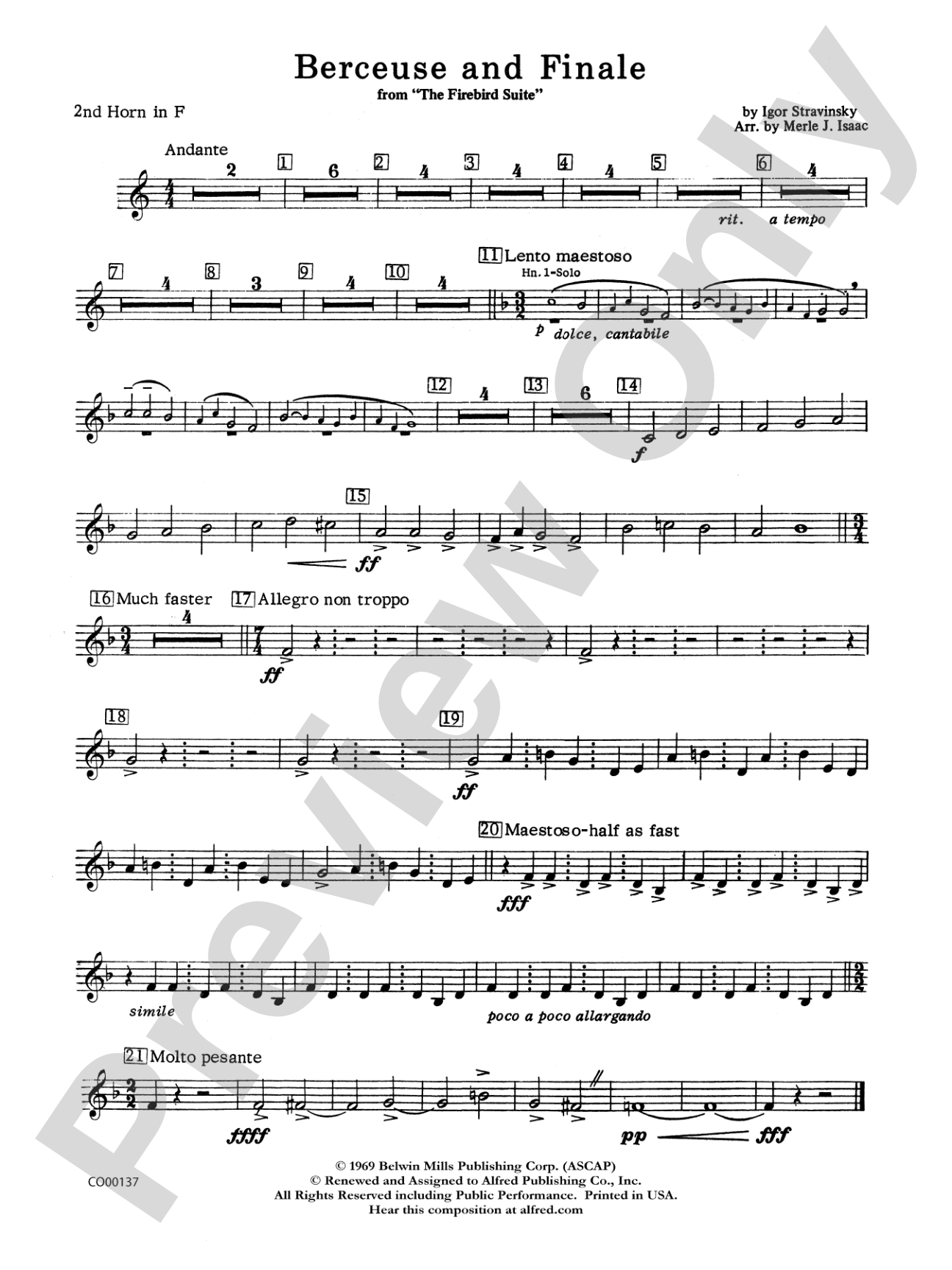 Berceuse and Finale (from the Firebird Suite): 2nd F Horn