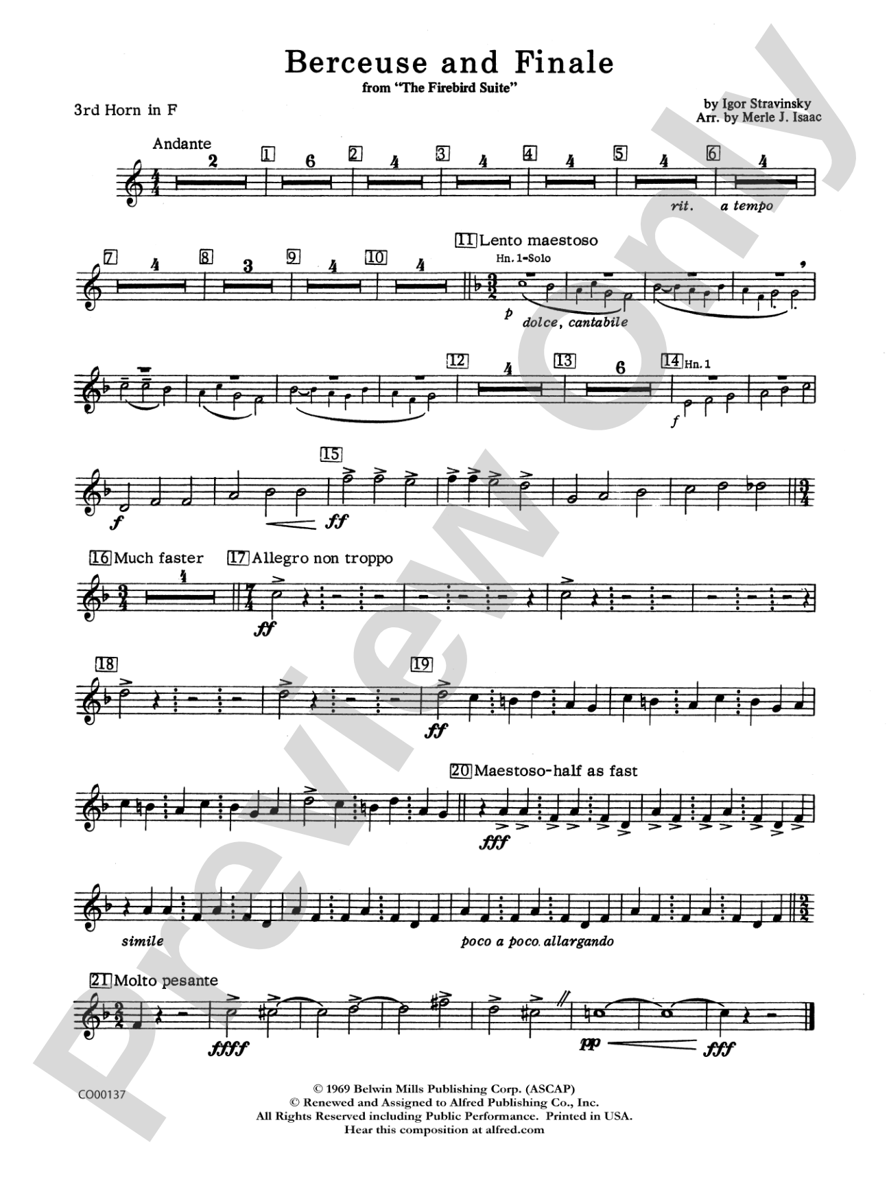 Berceuse and Finale (from the Firebird Suite): 3rd F Horn