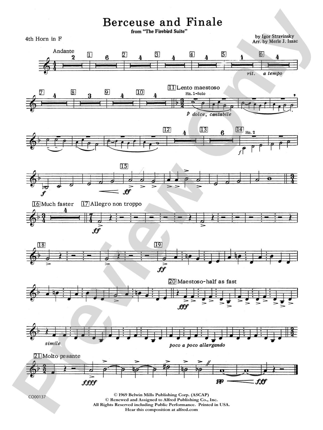 Berceuse and Finale (from the Firebird Suite): 4th F Horn