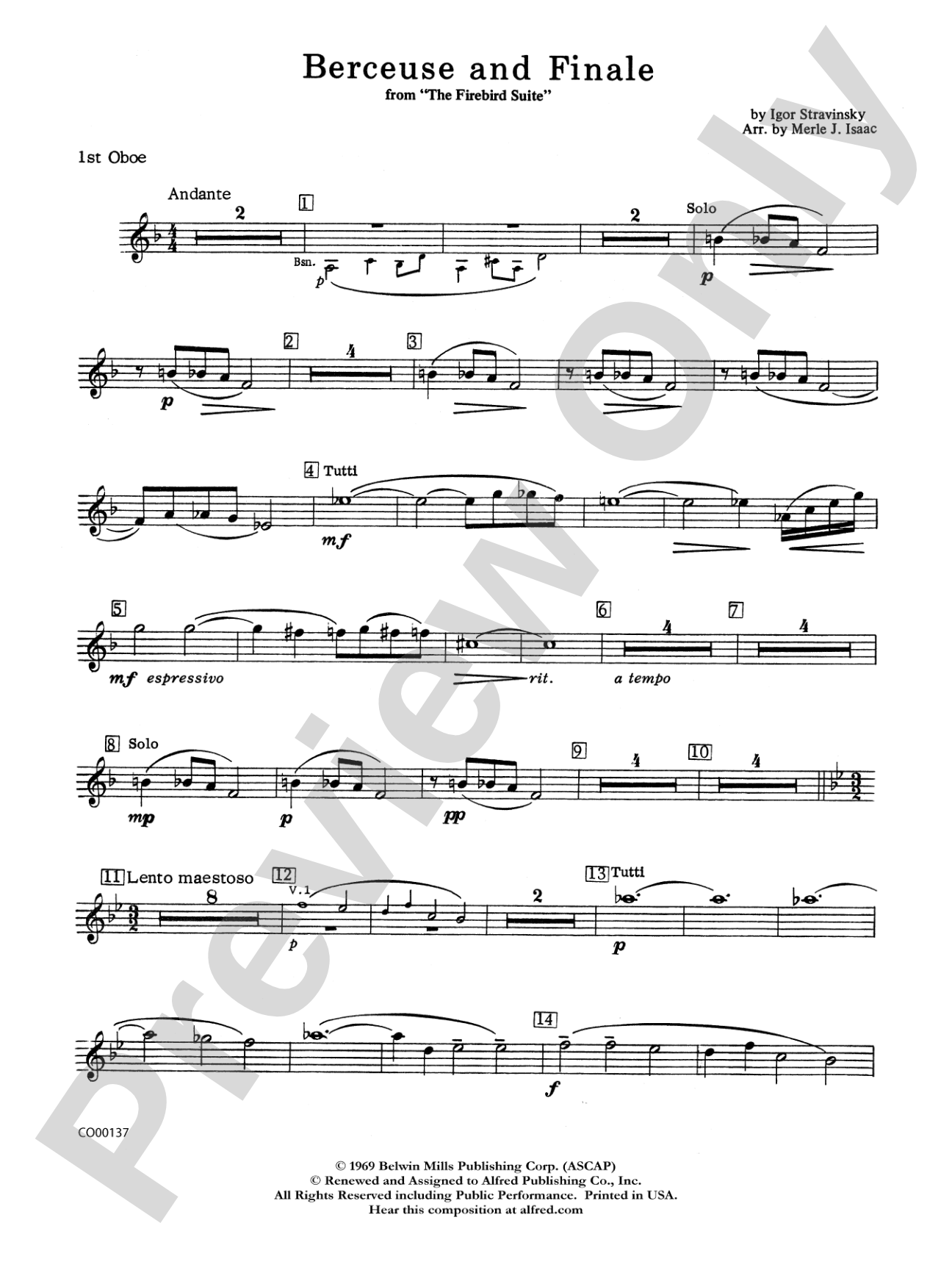 Berceuse and Finale (from the Firebird Suite): Oboe