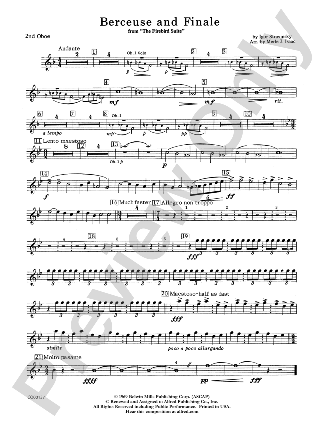 Berceuse and Finale (from the Firebird Suite): 2nd Oboe