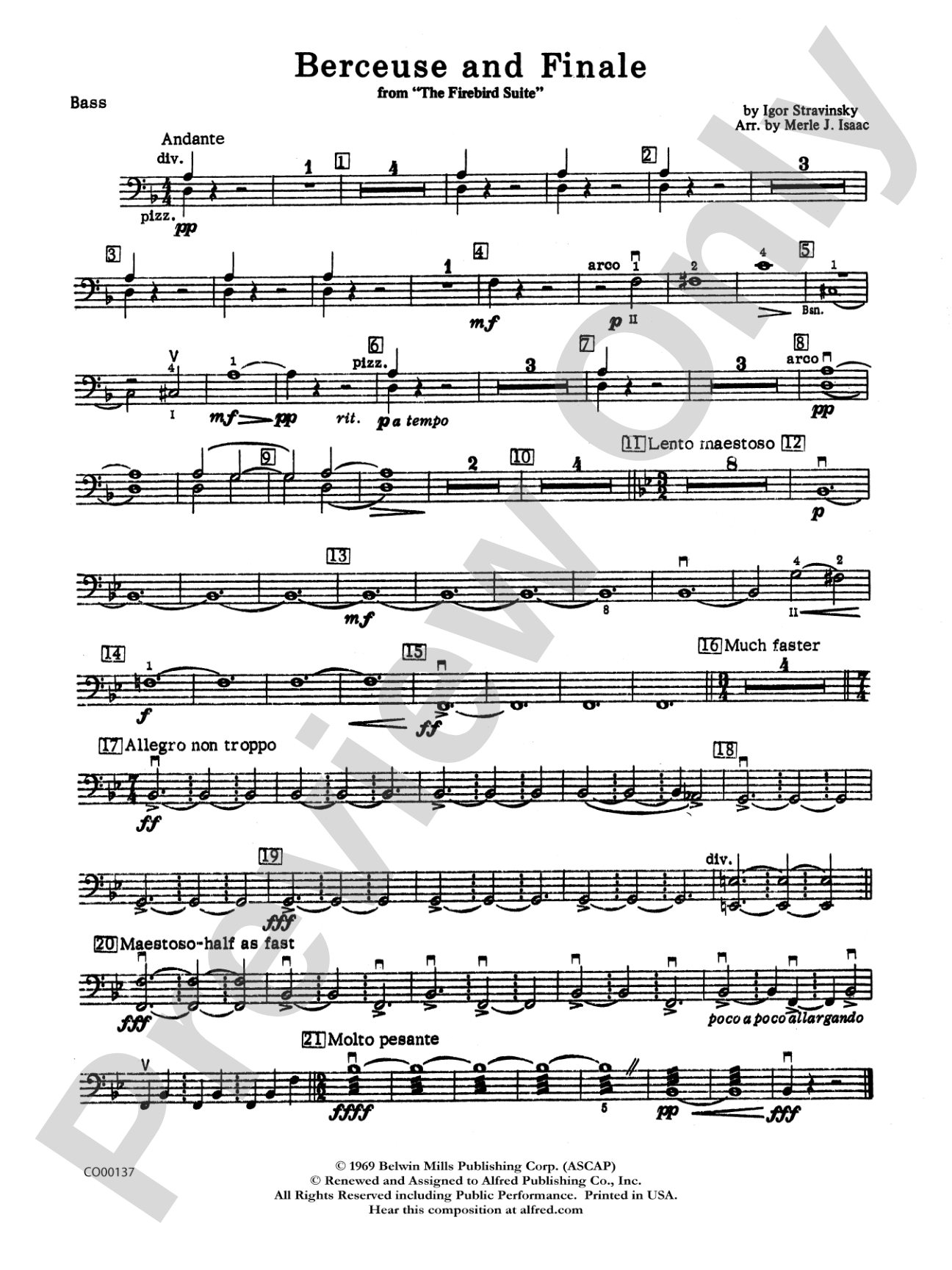 Berceuse and Finale (from the Firebird Suite): String Bass