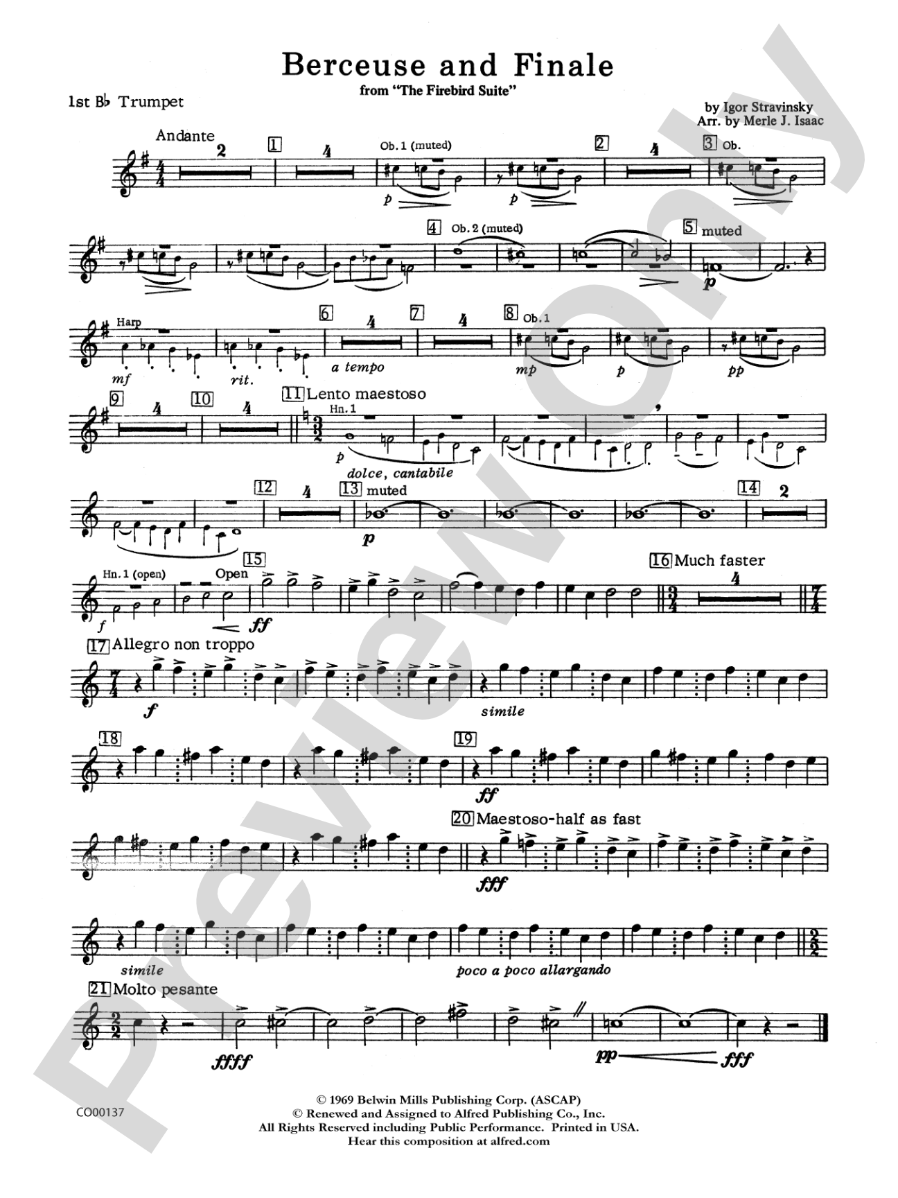 Berceuse and Finale (from the Firebird Suite): 1st B-flat Trumpet