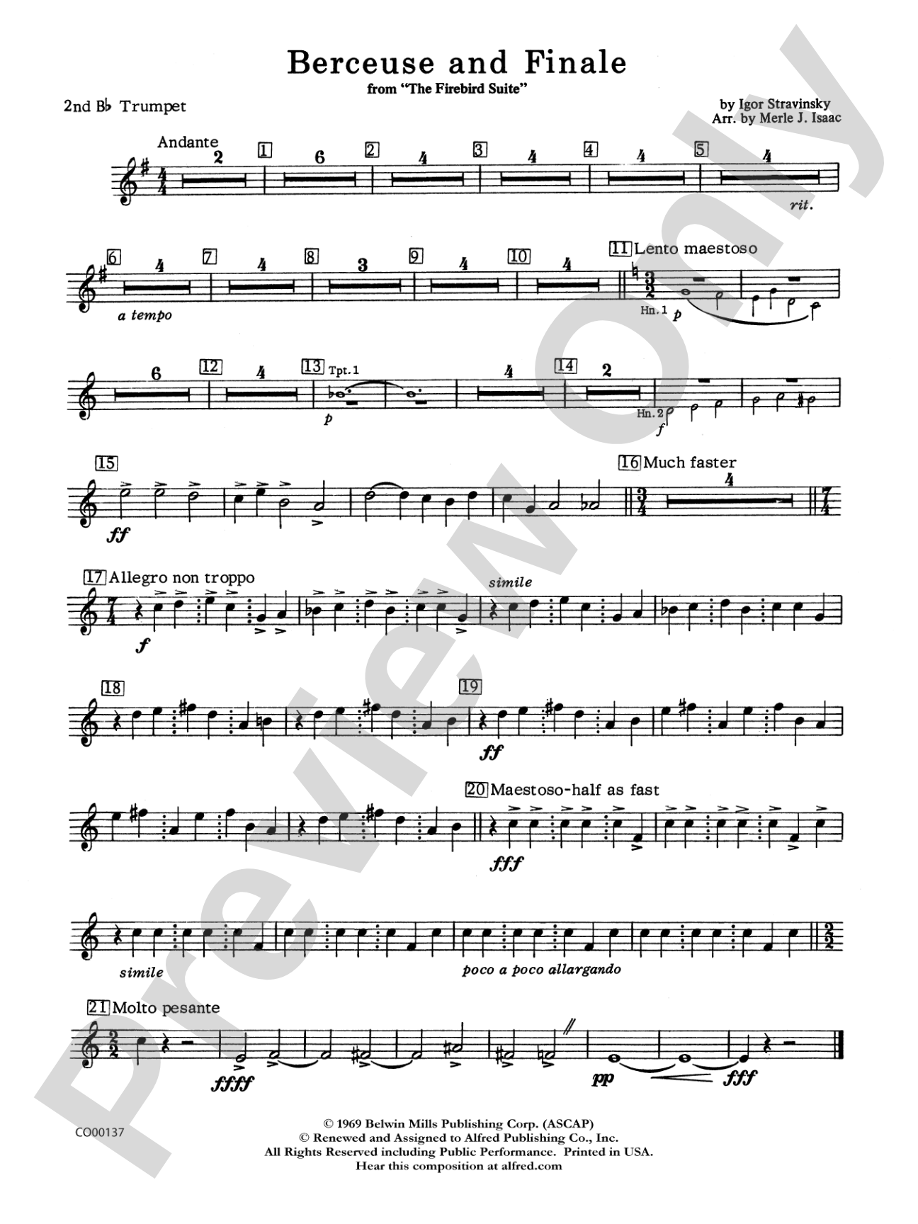 Berceuse and Finale (from the Firebird Suite): 2nd B-flat Trumpet
