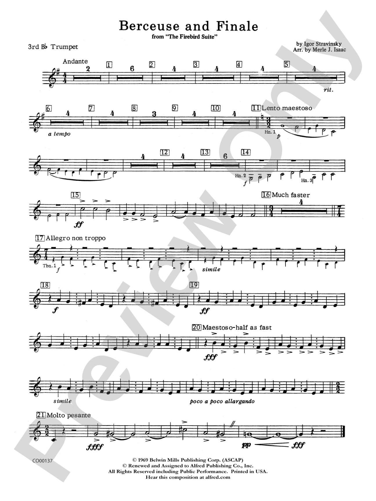 Berceuse and Finale (from the Firebird Suite): 3rd B-flat Trumpet