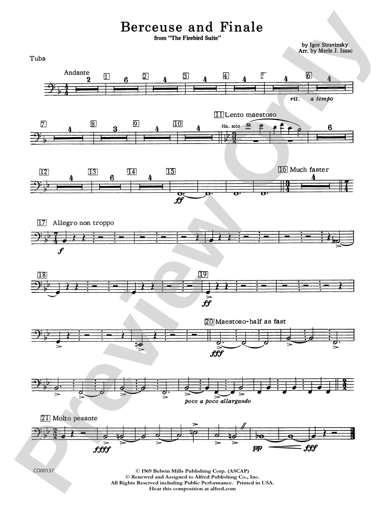 Berceuse and Finale (from the Firebird Suite): Tuba