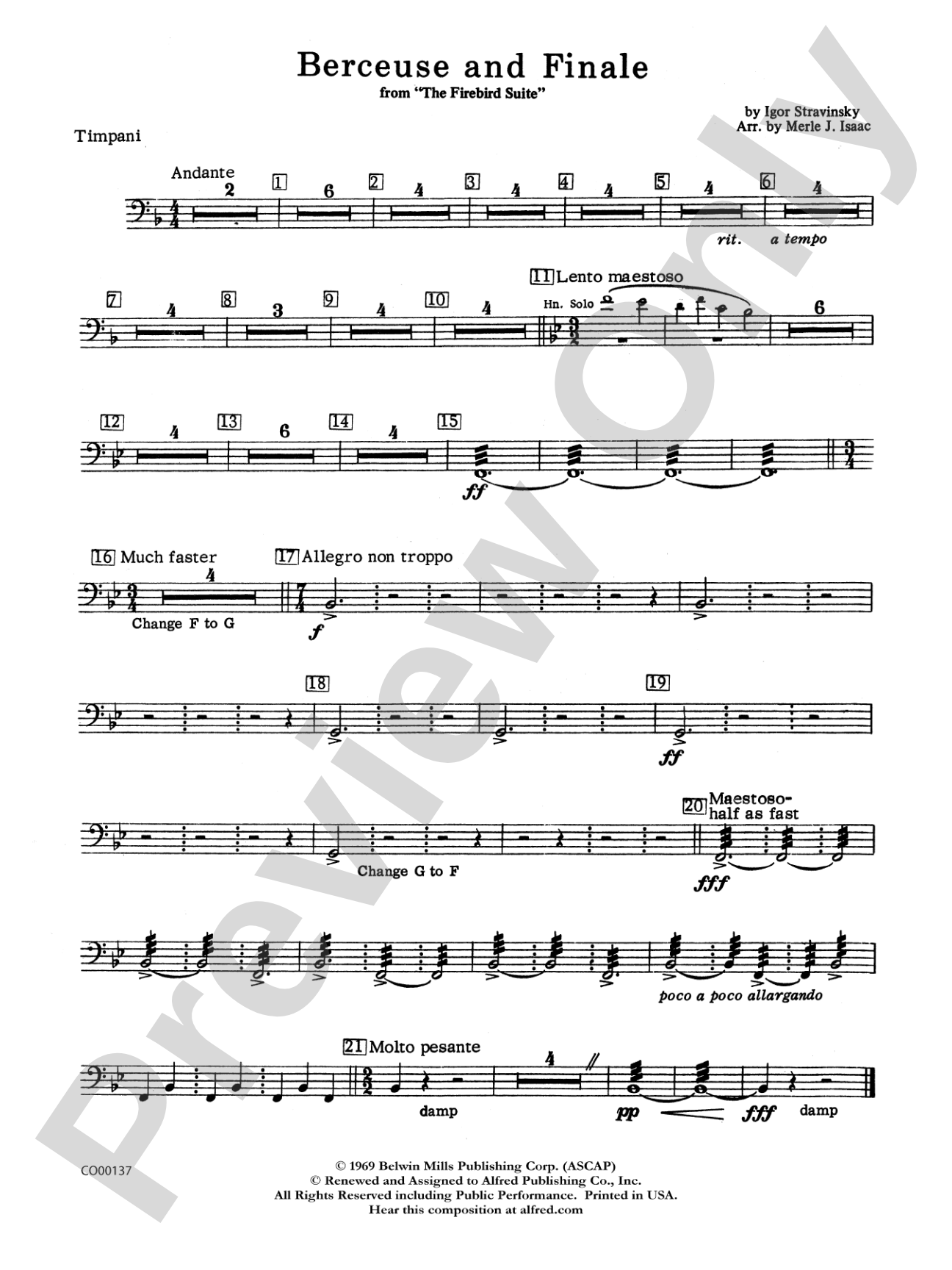 Berceuse and Finale (from the Firebird Suite): Timpani