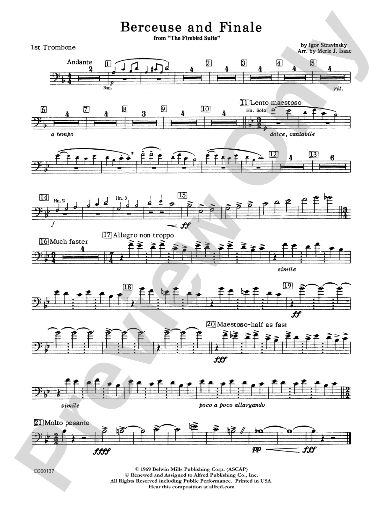 Berceuse and Finale (from the Firebird Suite): 1st Trombone