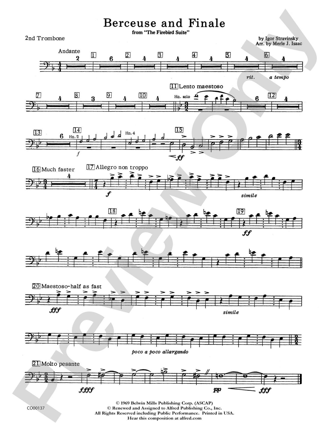 Berceuse and Finale (from the Firebird Suite): 2nd Trombone