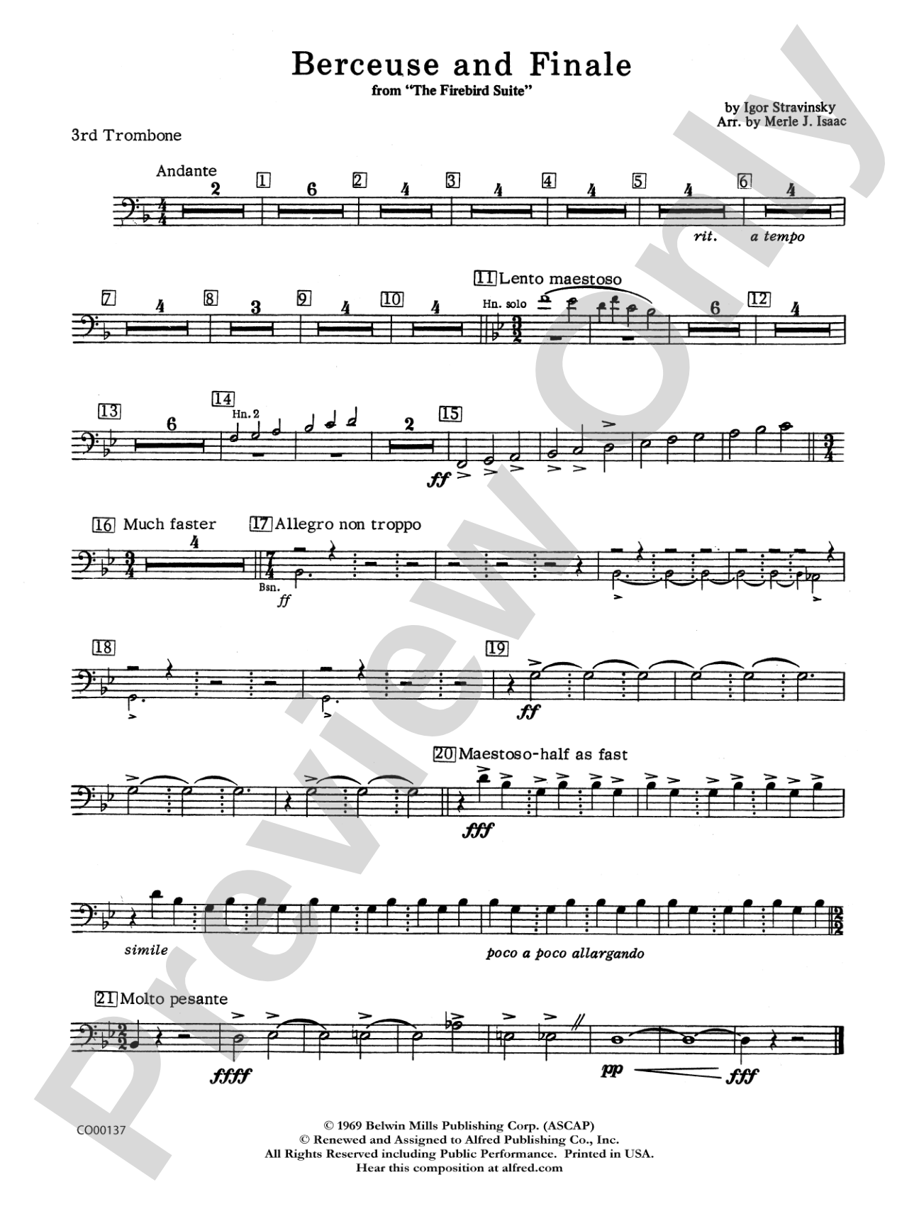 Berceuse and Finale (from the Firebird Suite): 3rd Trombone