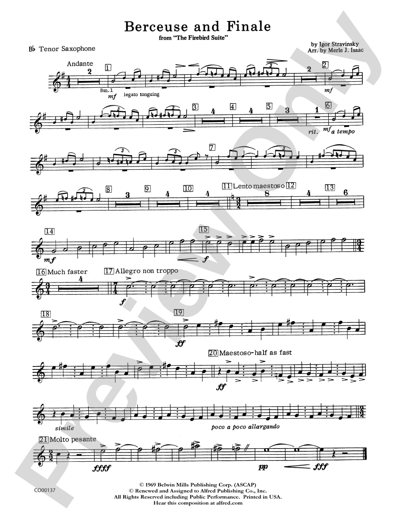 Berceuse and Finale (from the Firebird Suite): B-flat Tenor Saxophone