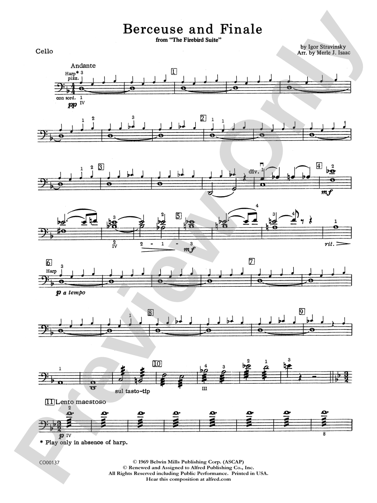 Berceuse and Finale (from the Firebird Suite): Cello