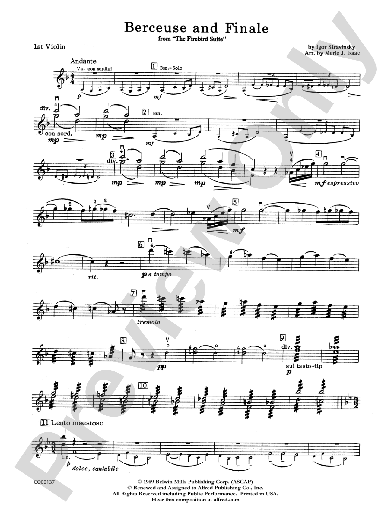 Berceuse and Finale (from the Firebird Suite): 1st Violin