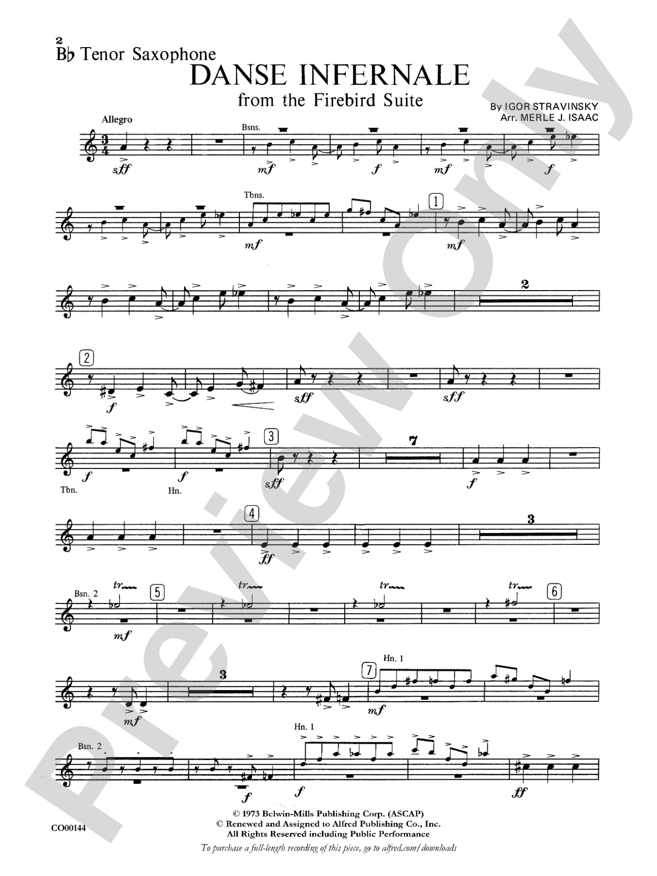 Danse Infernale: B-flat Tenor Saxophone