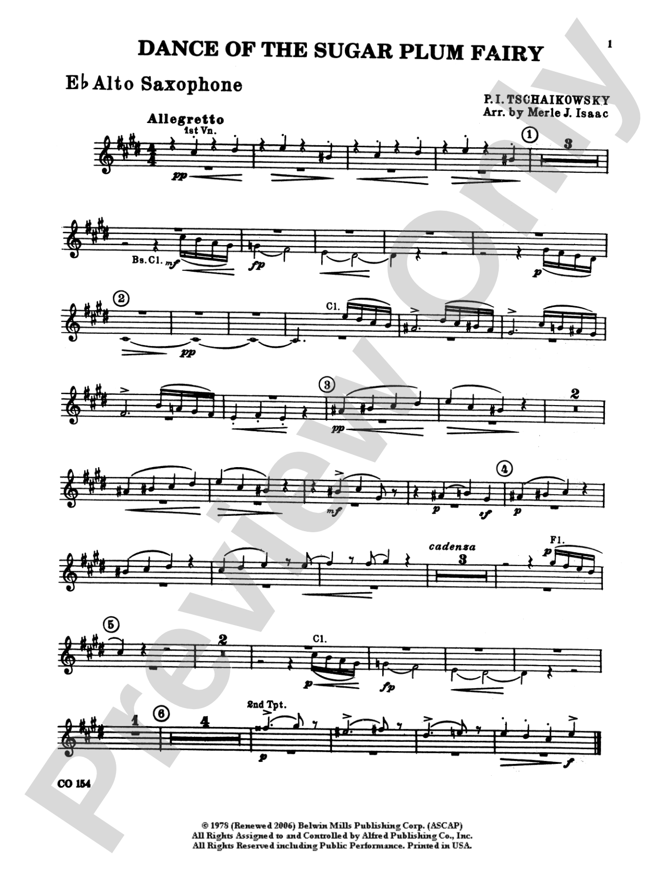Nutcracker Ballet, Set I ("Dance of the Sugar Plum Fairy" and "Waltz of the Flowers"): E-flat Alto Saxophone