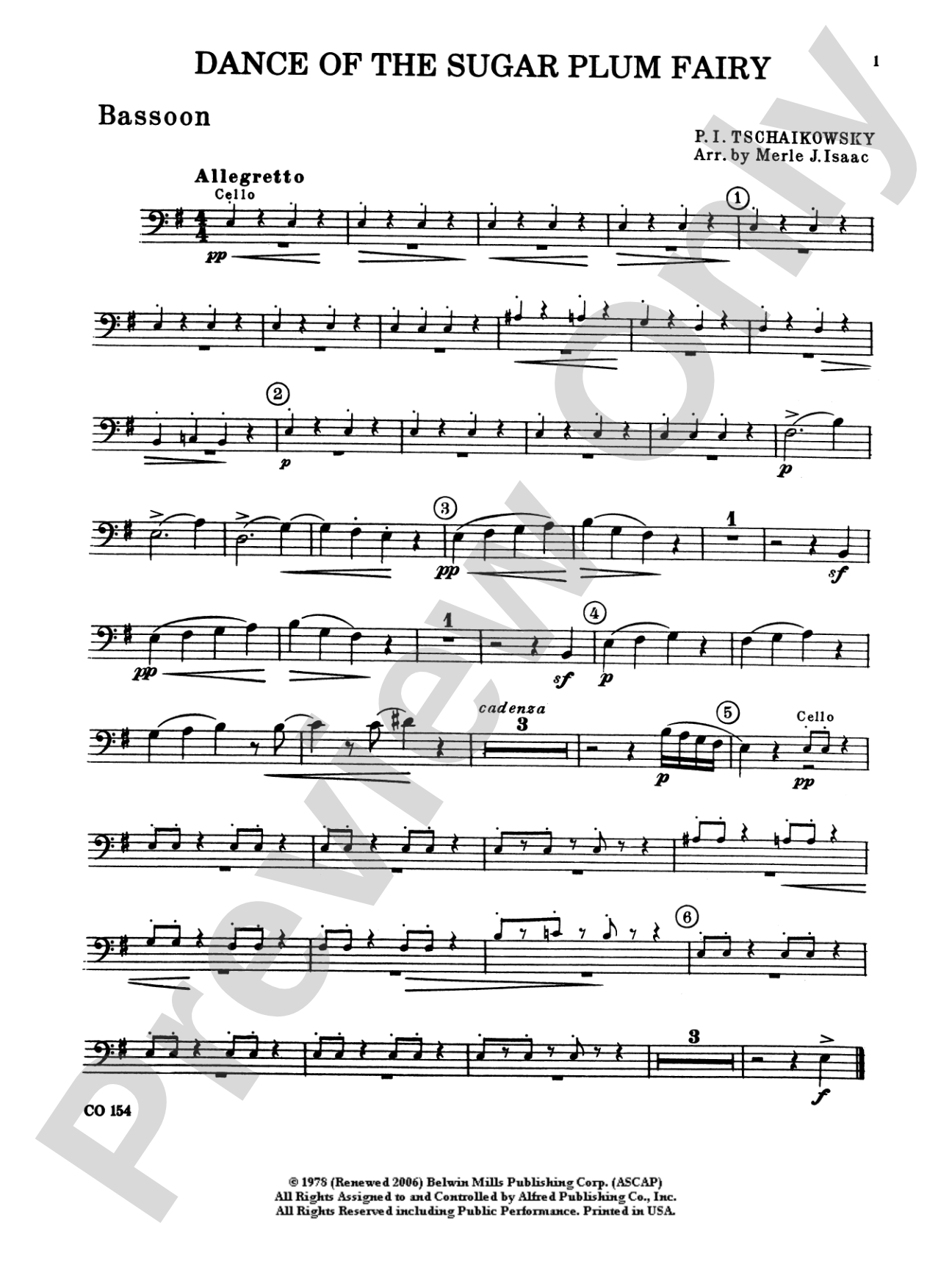 Nutcracker Ballet, Set I ("Dance of the Sugar Plum Fairy" and "Waltz of the Flowers"): Bassoon