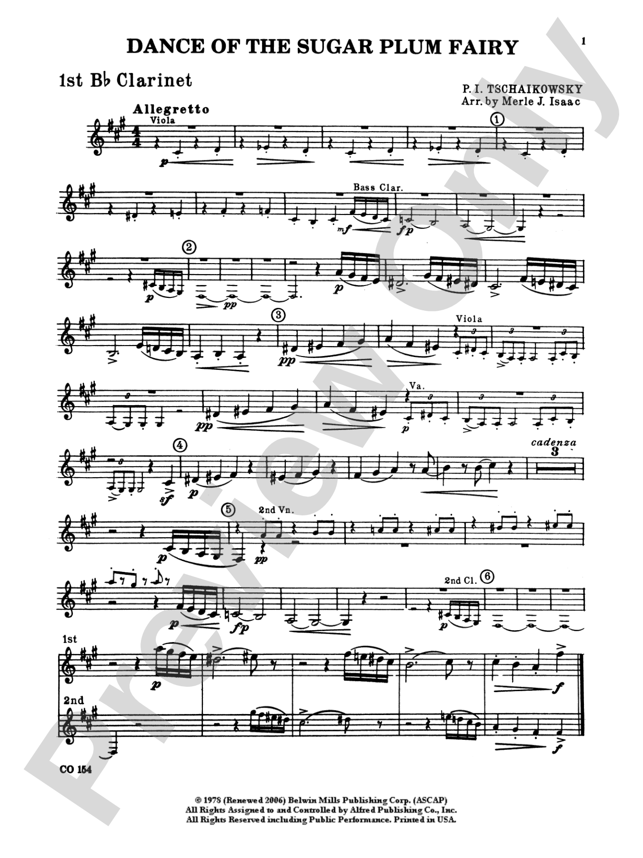 Nutcracker Ballet, Set I ("Dance of the Sugar Plum Fairy" and "Waltz of the Flowers"): 1st B-flat Clarinet