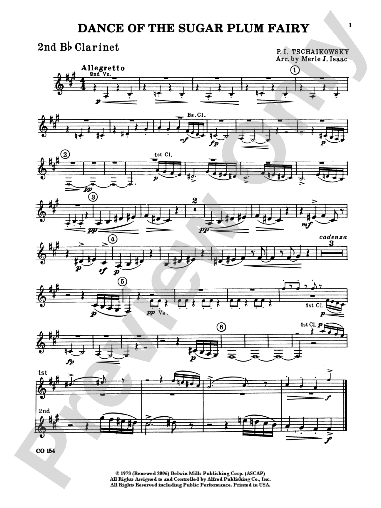 Nutcracker Ballet, Set I ("Dance of the Sugar Plum Fairy" and "Waltz of the Flowers"): 2nd B-flat Clarinet
