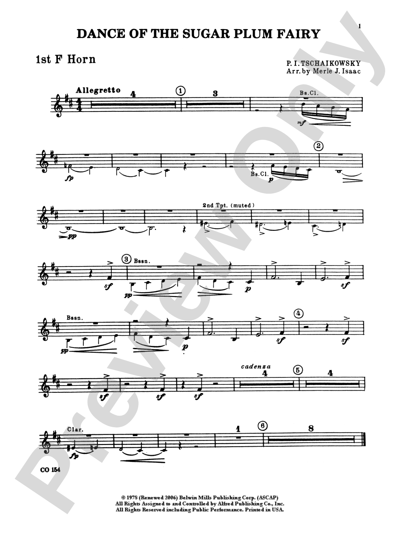 Nutcracker Ballet, Set I ("Dance of the Sugar Plum Fairy" and "Waltz of the Flowers"): 1st F Horn