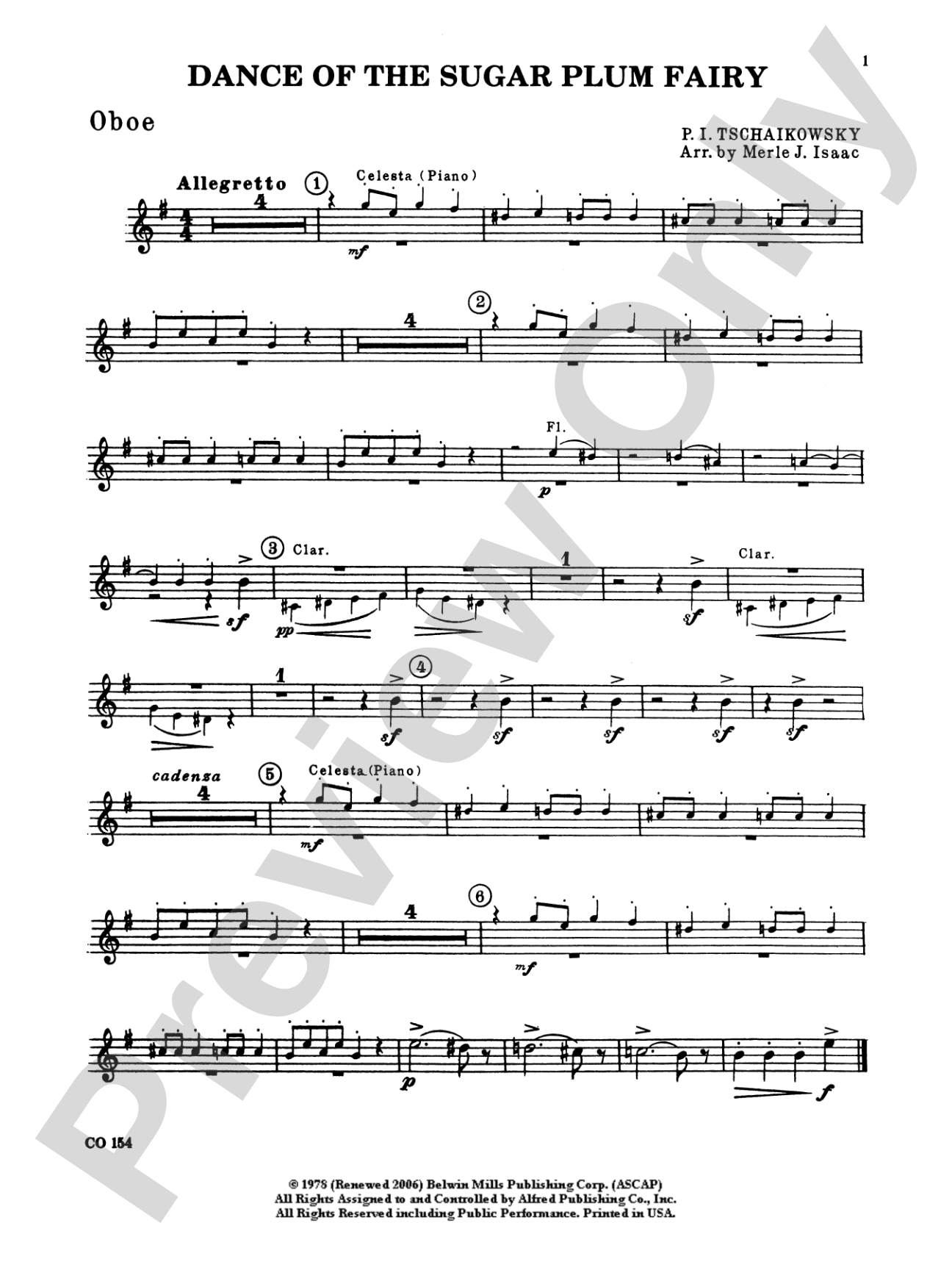 Nutcracker Ballet, Set I ("Dance of the Sugar Plum Fairy" and "Waltz of the Flowers"): Oboe