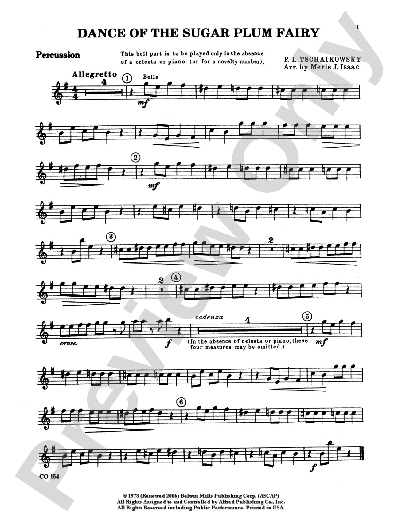 Nutcracker Ballet, Set I ("Dance of the Sugar Plum Fairy" and "Waltz of the Flowers"): 1st Percussion