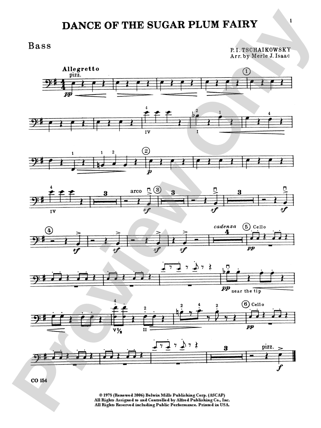Nutcracker Ballet, Set I ("Dance of the Sugar Plum Fairy" and "Waltz of the Flowers"): String Bass