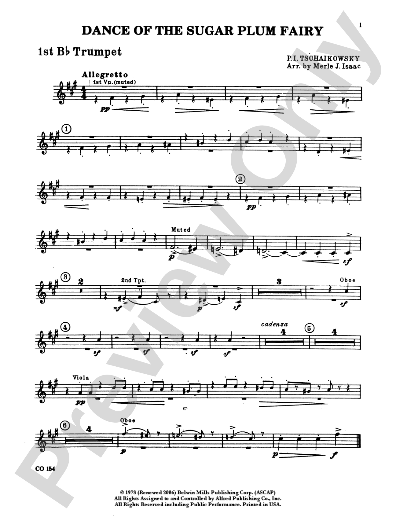 Nutcracker Ballet, Set I ("Dance of the Sugar Plum Fairy" and "Waltz of the Flowers"): 1st B-flat Trumpet