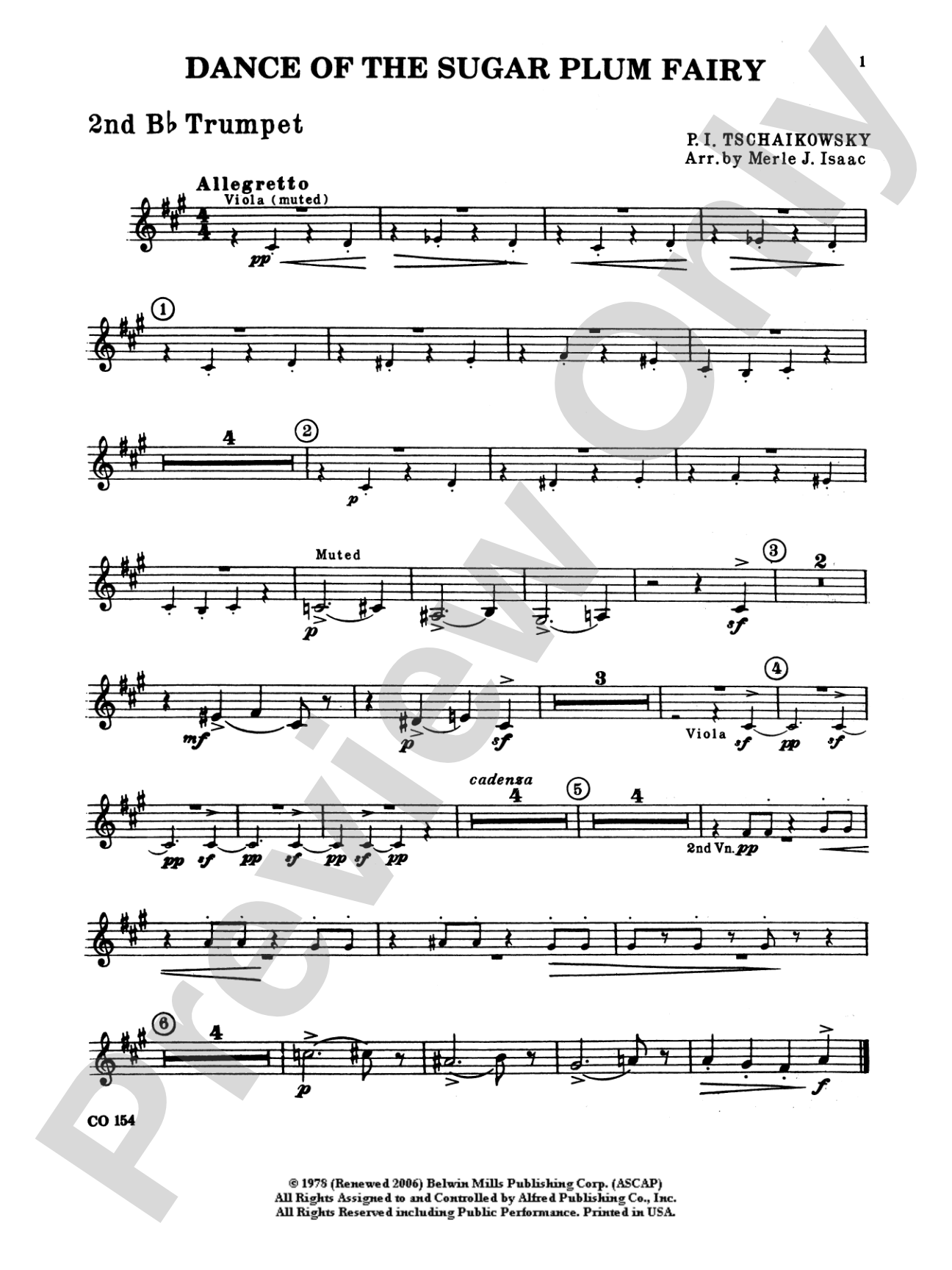 Nutcracker Ballet, Set I ("Dance of the Sugar Plum Fairy" and "Waltz of the Flowers"): 2nd B-flat Trumpet