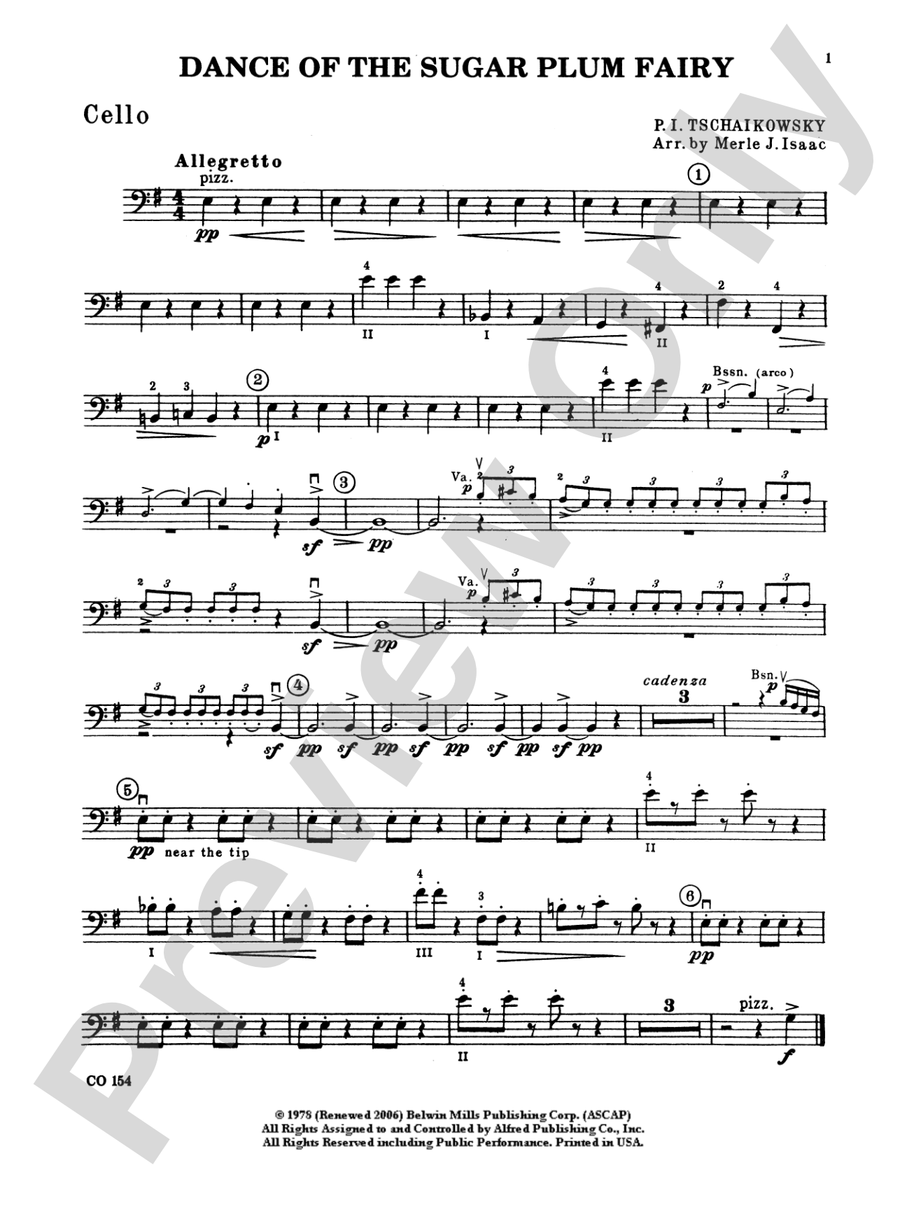 Nutcracker Ballet, Set I ("Dance of the Sugar Plum Fairy" and "Waltz of the Flowers"): Cello