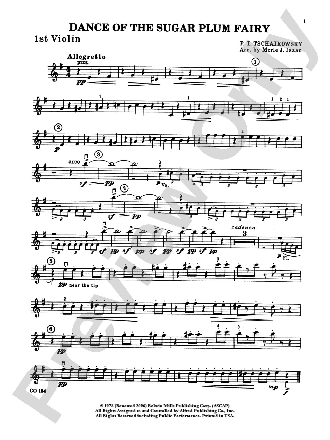 Nutcracker Ballet, Set I ("Dance of the Sugar Plum Fairy" and "Waltz of the Flowers"): 1st Violin