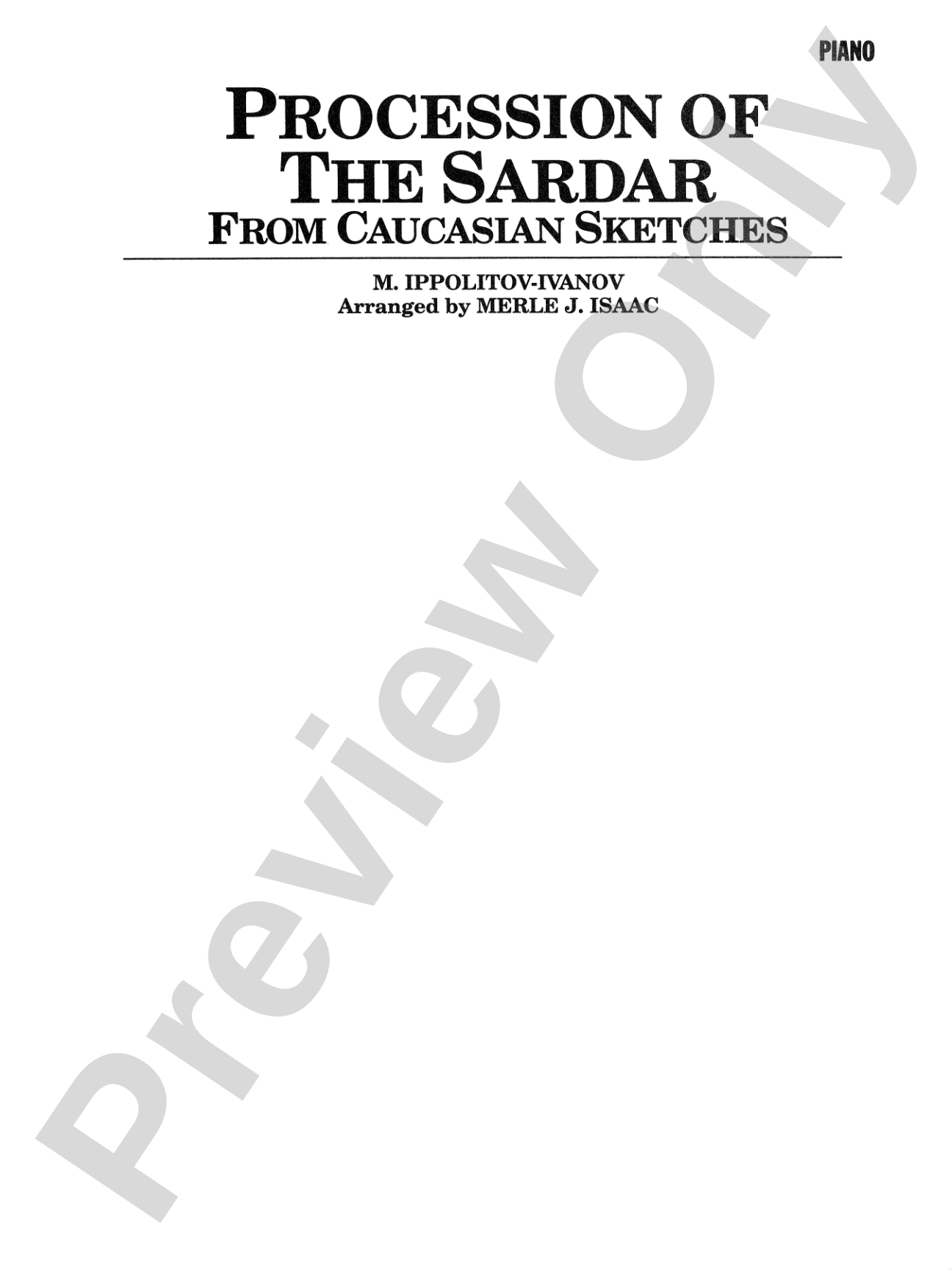 Procession of the Sardar: Piano Accompaniment