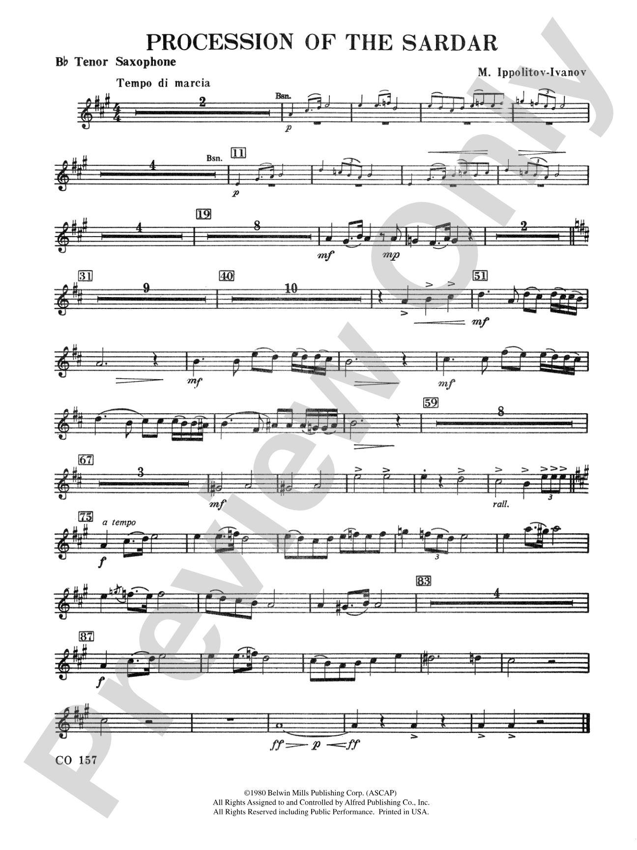 Procession of the Sardar: B-flat Tenor Saxophone
