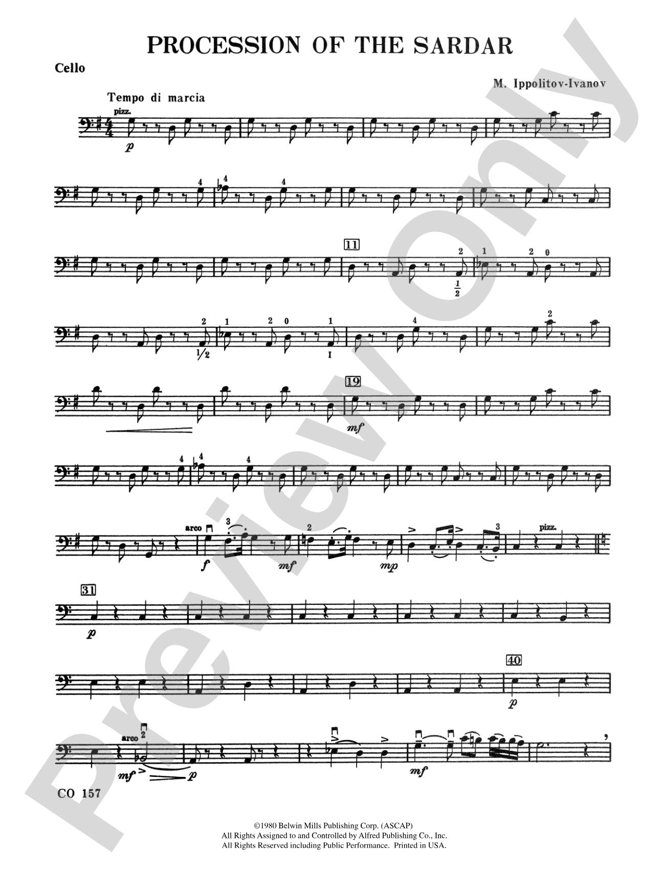 Procession of the Sardar: Cello