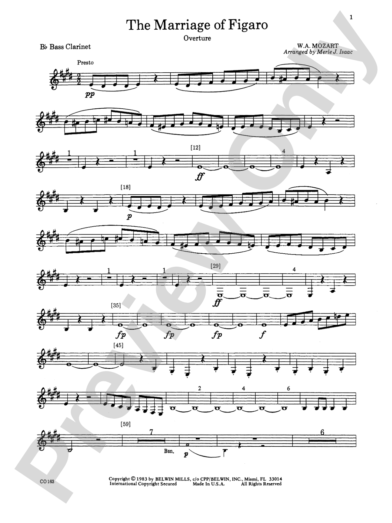 The Marriage of Figaro -- Overture: B-flat Bass Clarinet