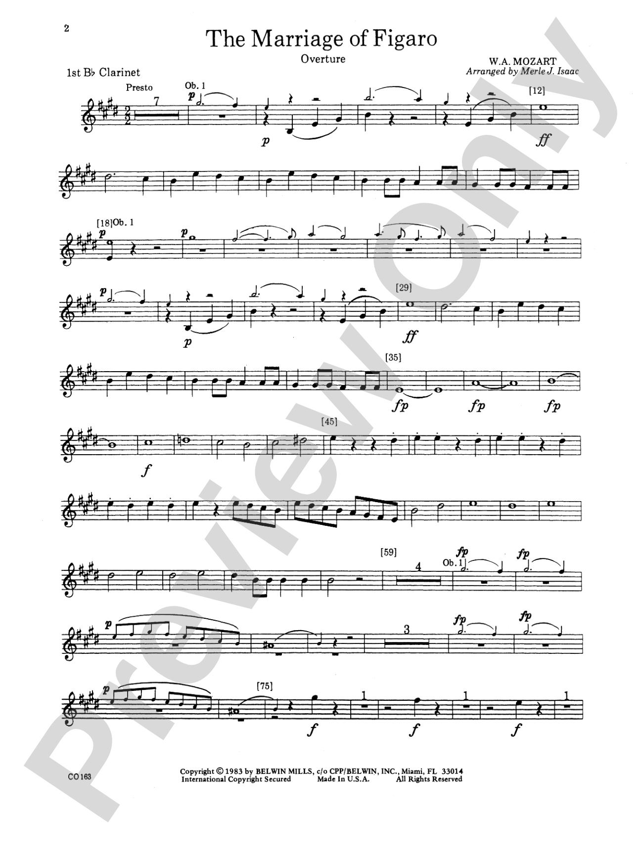 The Marriage of Figaro -- Overture: 1st B-flat Clarinet