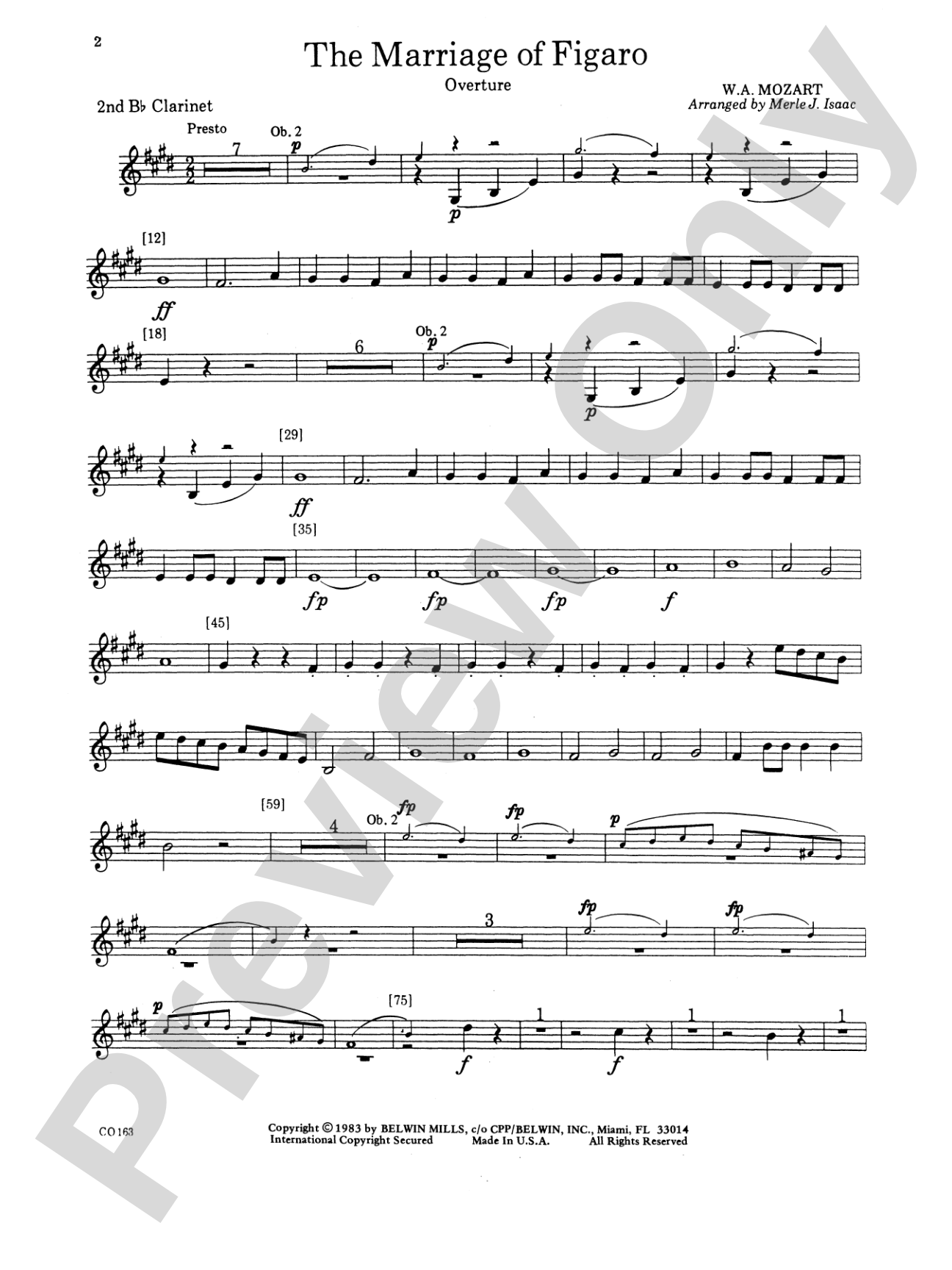 The Marriage of Figaro -- Overture: 2nd B-flat Clarinet