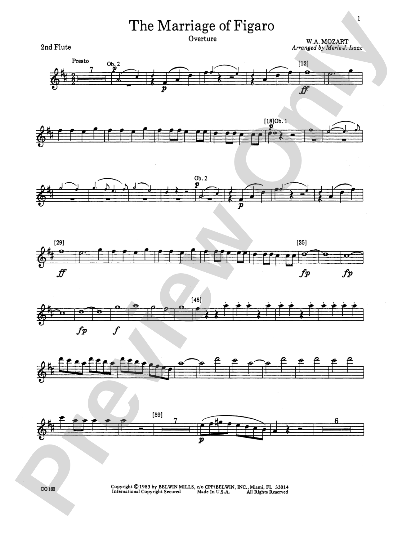 The Marriage of Figaro -- Overture: 2nd Flute