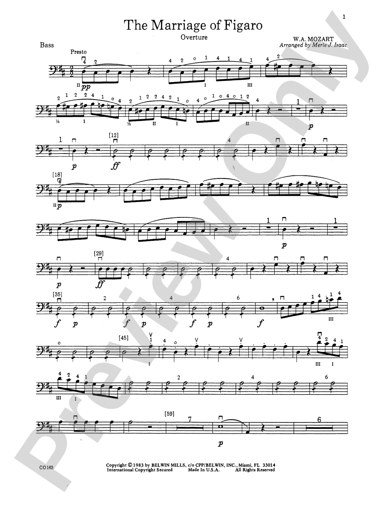 The Marriage of Figaro -- Overture: String Bass