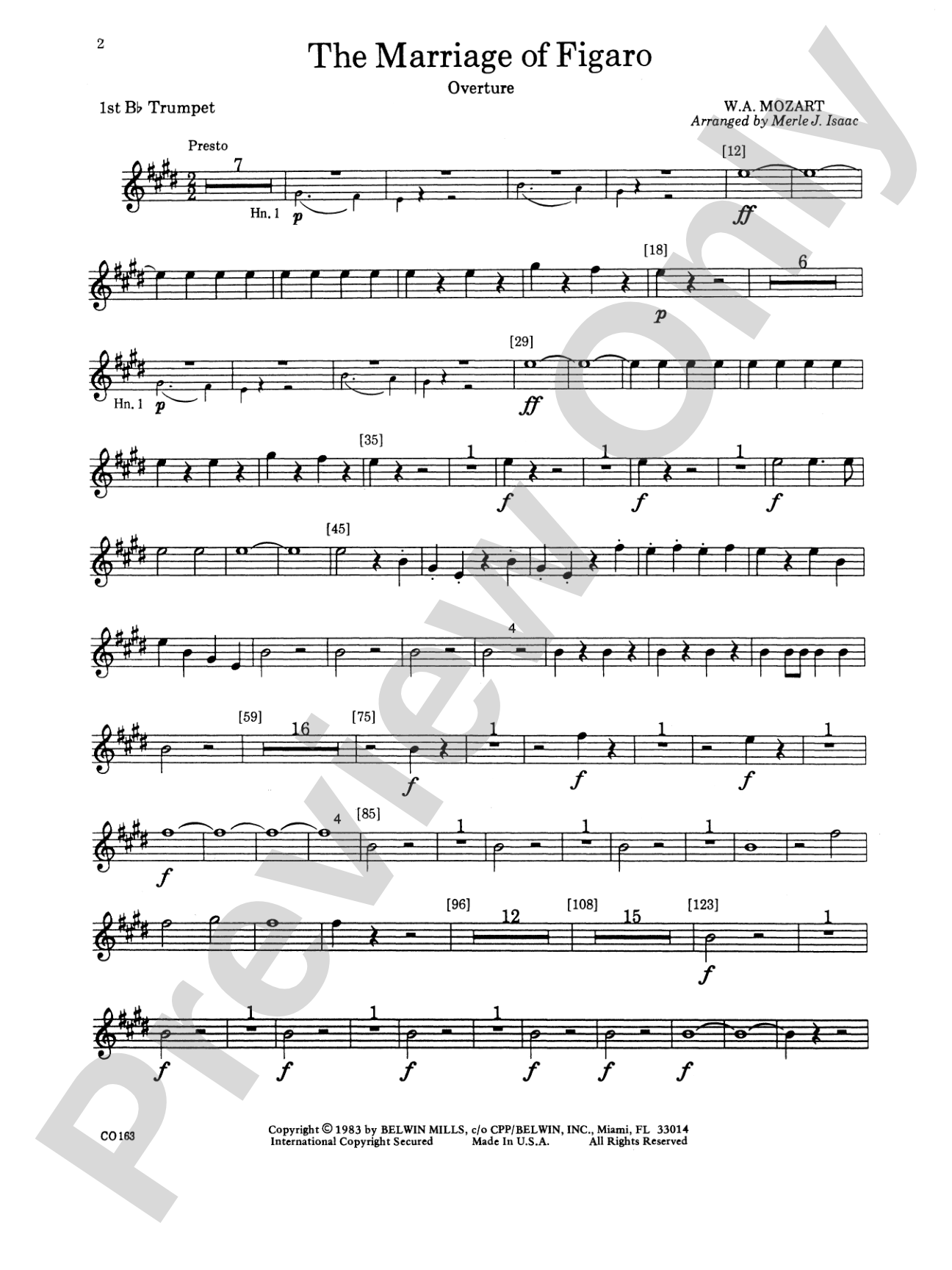The Marriage of Figaro -- Overture: 1st B-flat Trumpet