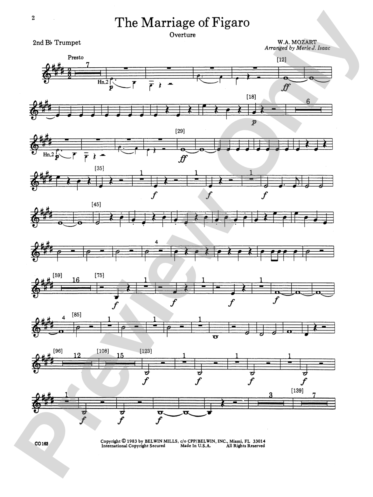 The Marriage of Figaro -- Overture: 2nd B-flat Trumpet