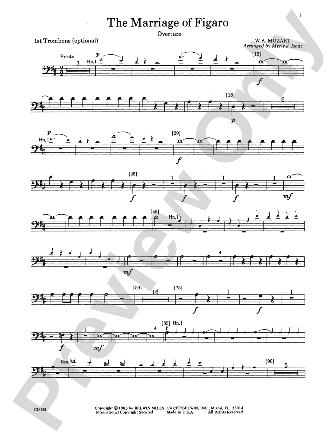 The Marriage of Figaro -- Overture: 1st Trombone