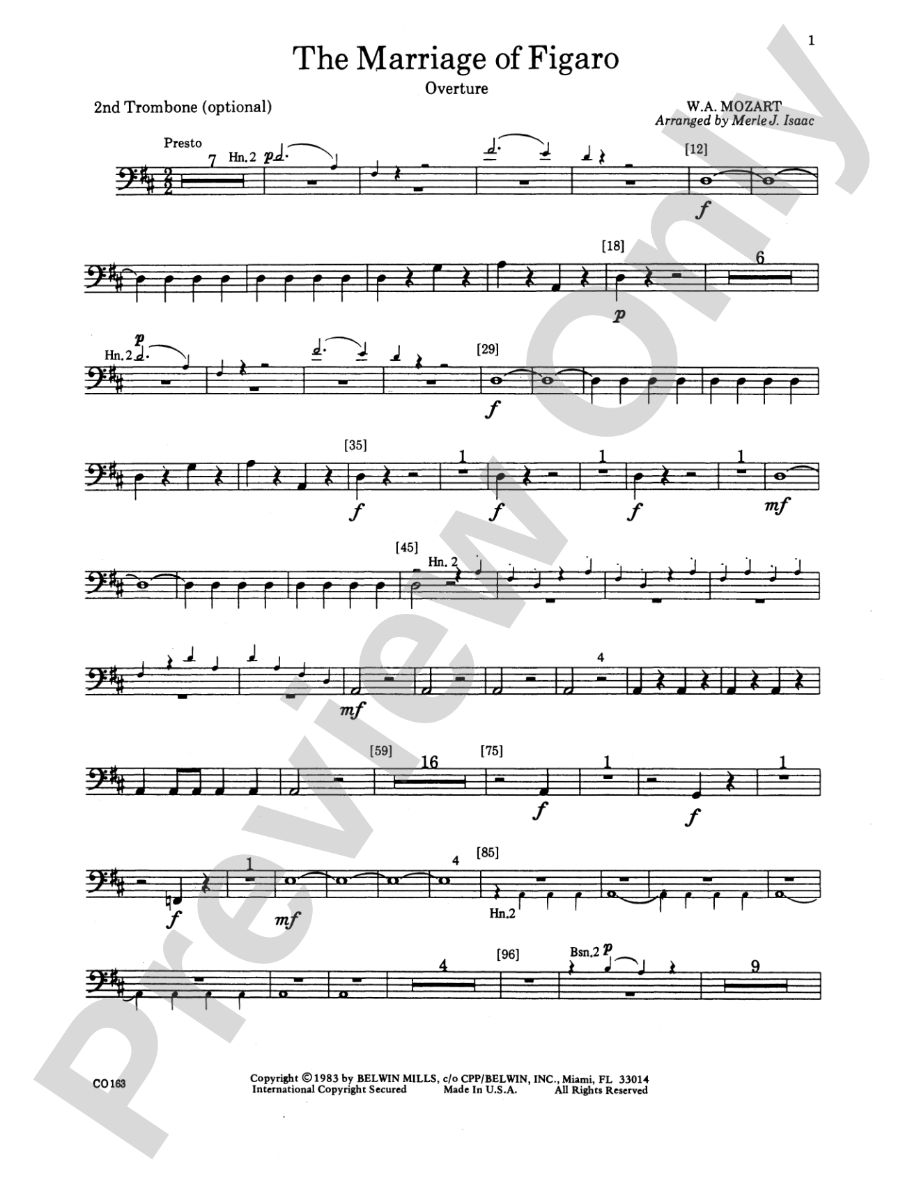The Marriage of Figaro -- Overture: 2nd Trombone