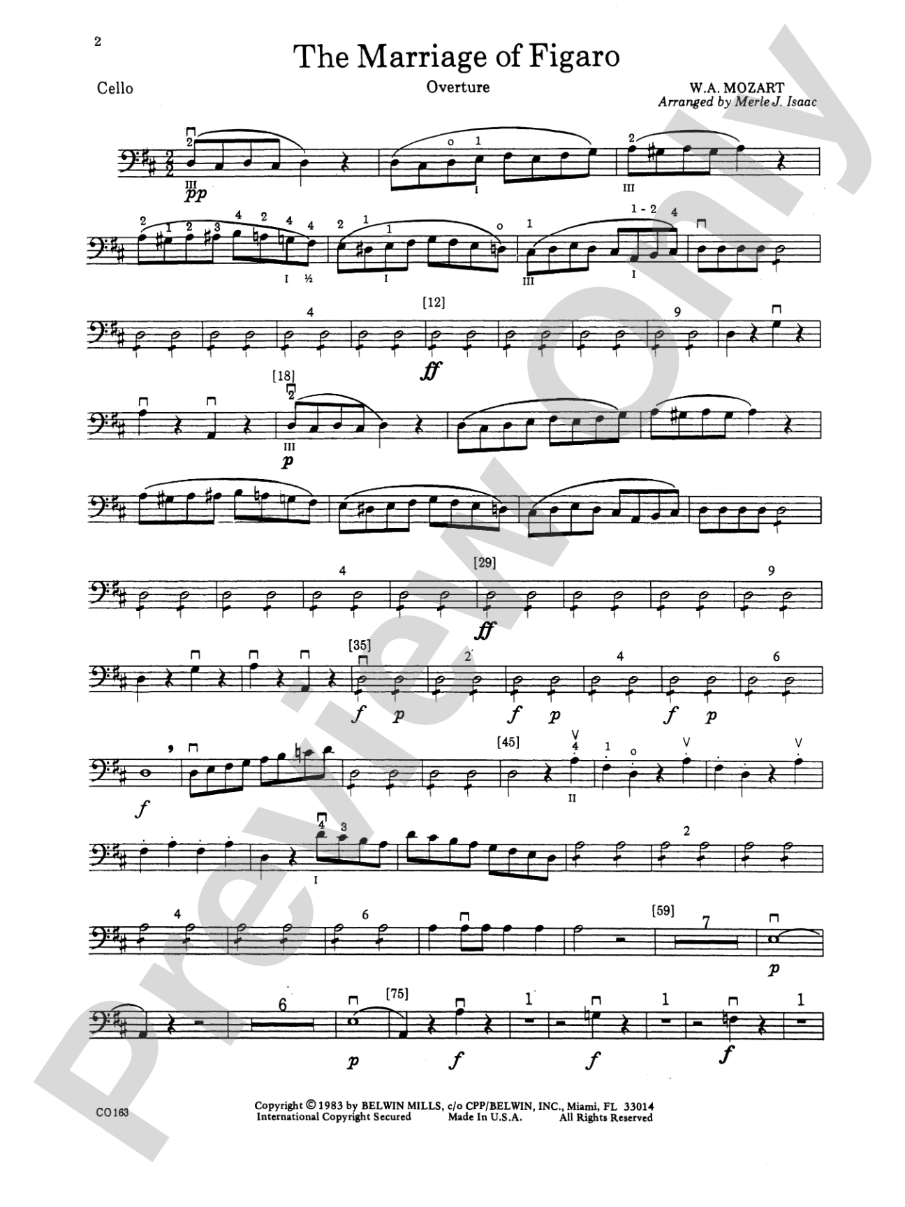 The Marriage of Figaro -- Overture: Cello