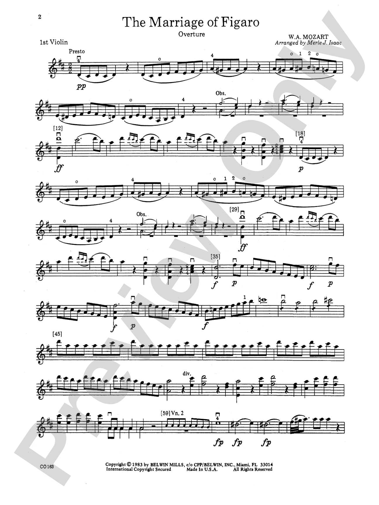 The Marriage of Figaro -- Overture: 1st Violin